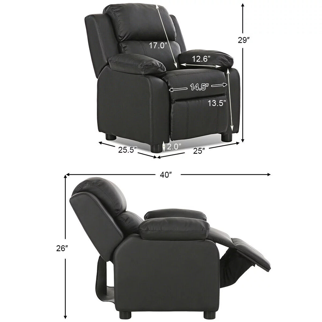 Padded Kids Sofa Armchair with Storage Arm Black M311