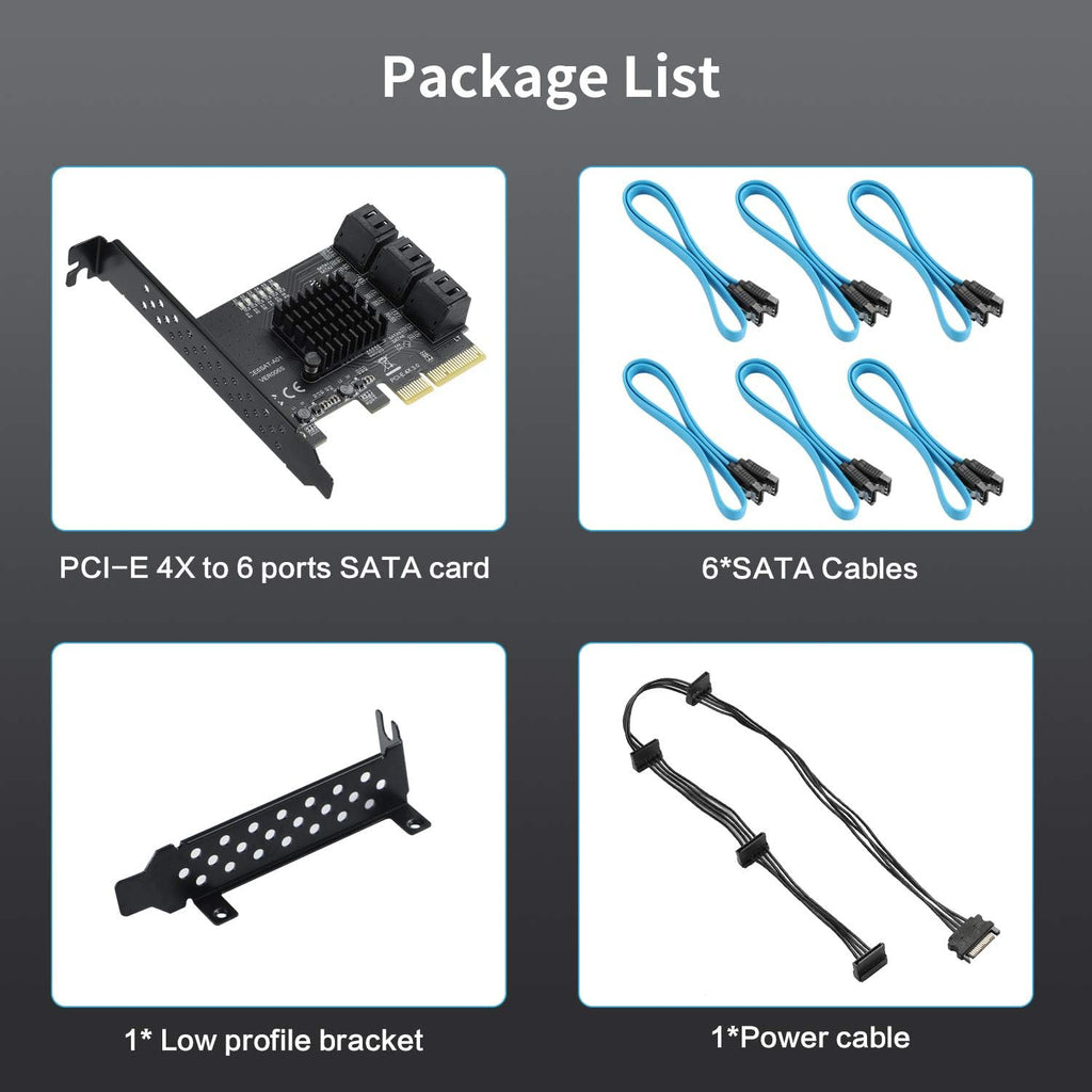 PCIe SATA Card 6 Ports SATA III Controller Expansion Card with 6 SATA Cables Pack of 2 T663280