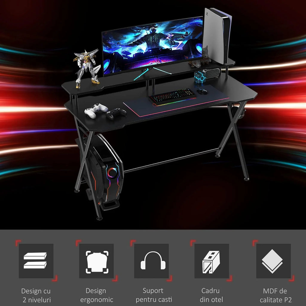 55 inch Black Gaming Desk with Monitor Stand Y82699