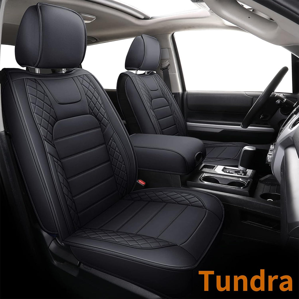 Black Faux Leather Seat Covers Front Set 2 pcs P428