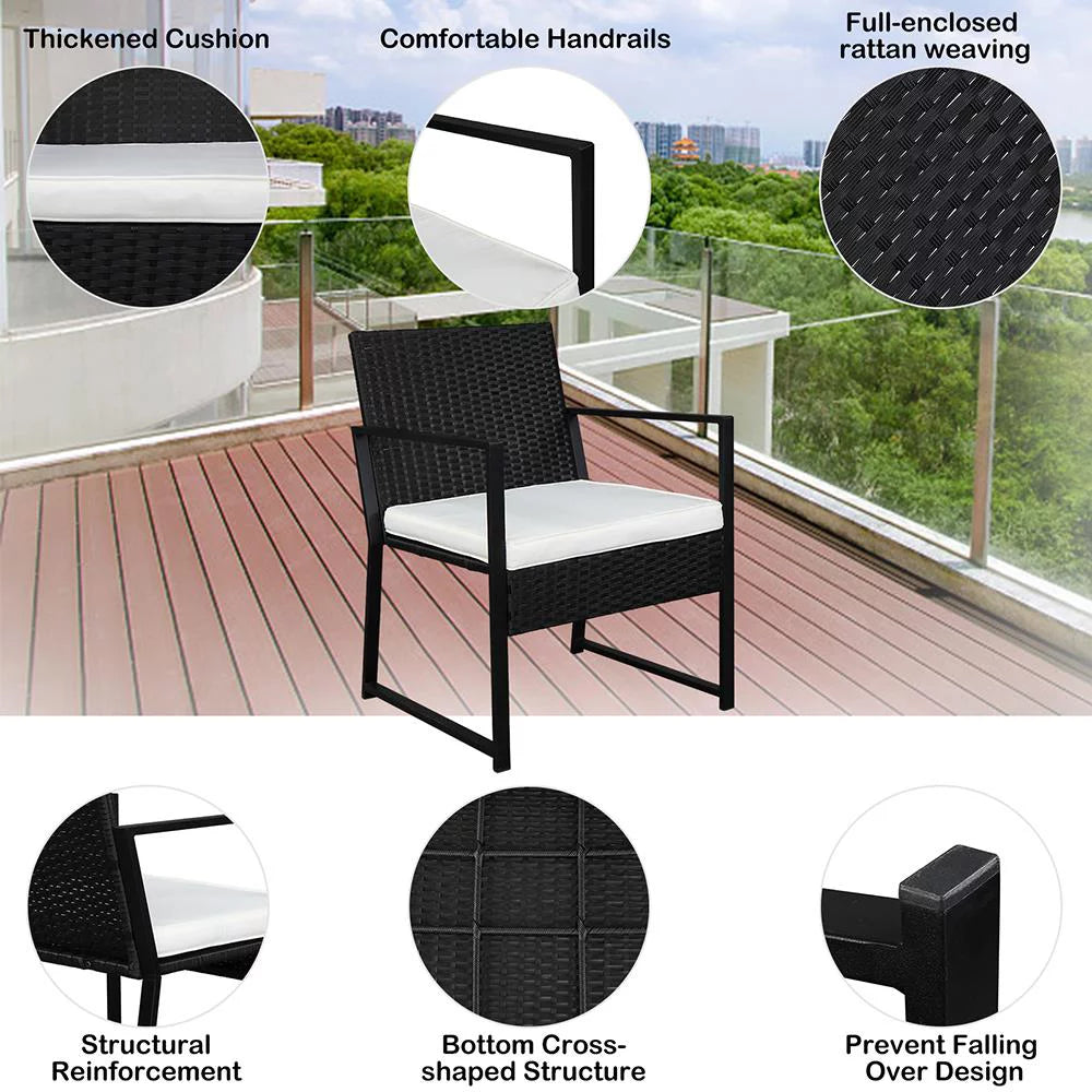 3 Piece Patio Furniture Set with 2 Cushioned Chairs & End Table, Black S2360