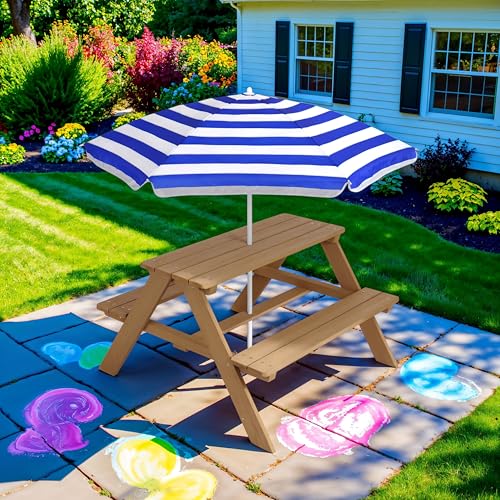 Kids Wooden Picnic Table with Umbrella and Built-in Seats N1279
