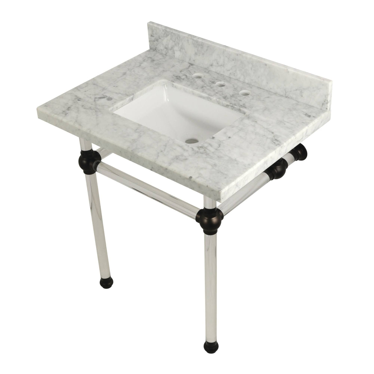 30x22 Carrara Marble Vanity Top with Clear Acrylic Feet R810