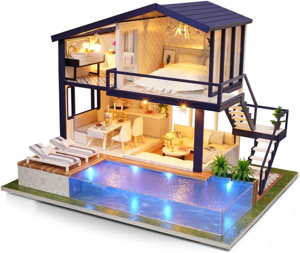 1:24 Scale Wooden Miniature Dollhouse Kit with Furniture L363