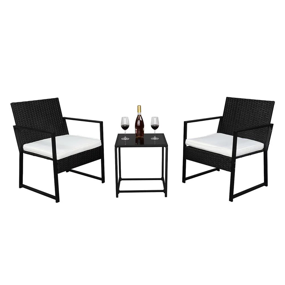 3 Piece Patio Furniture Set with 2 Cushioned Chairs & End Table, Black S2360