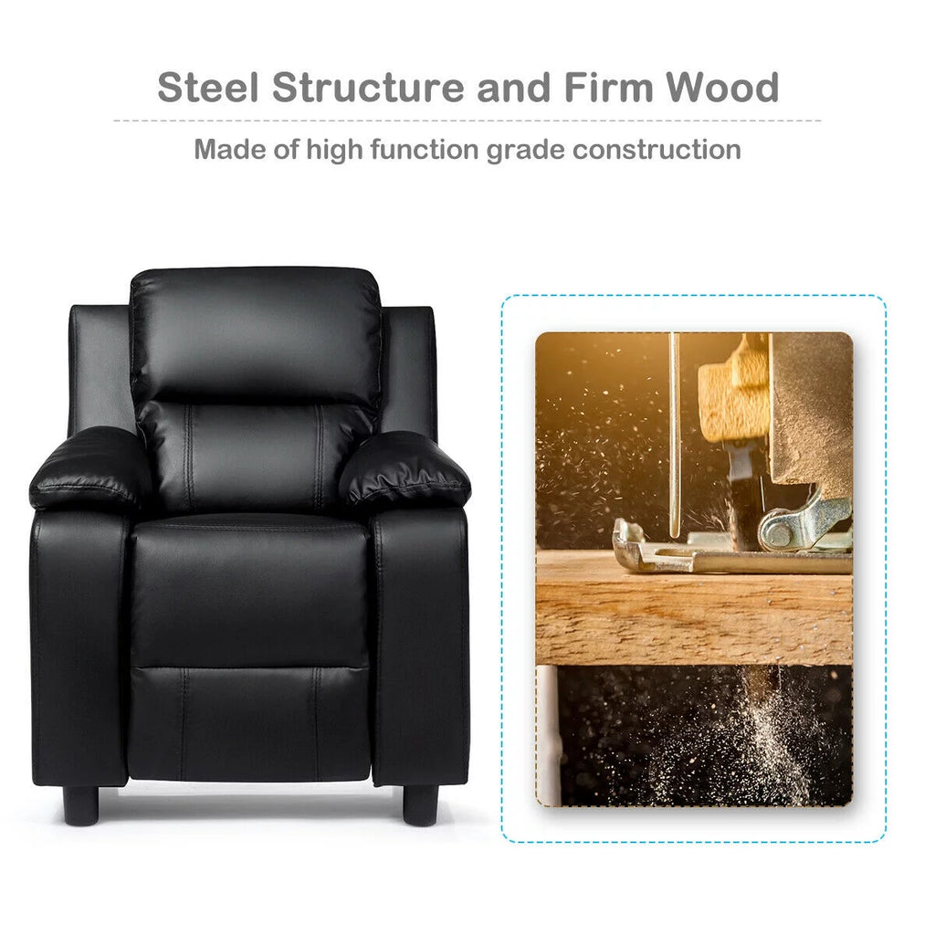Padded Kids Sofa Armchair with Storage Arm Black M311