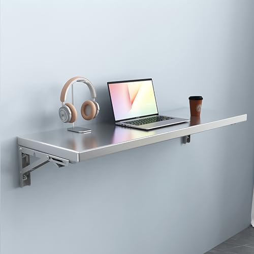 Stainless Steel Wall Mounted Folding Table with Metal Brackets, 120x40cm T694345
