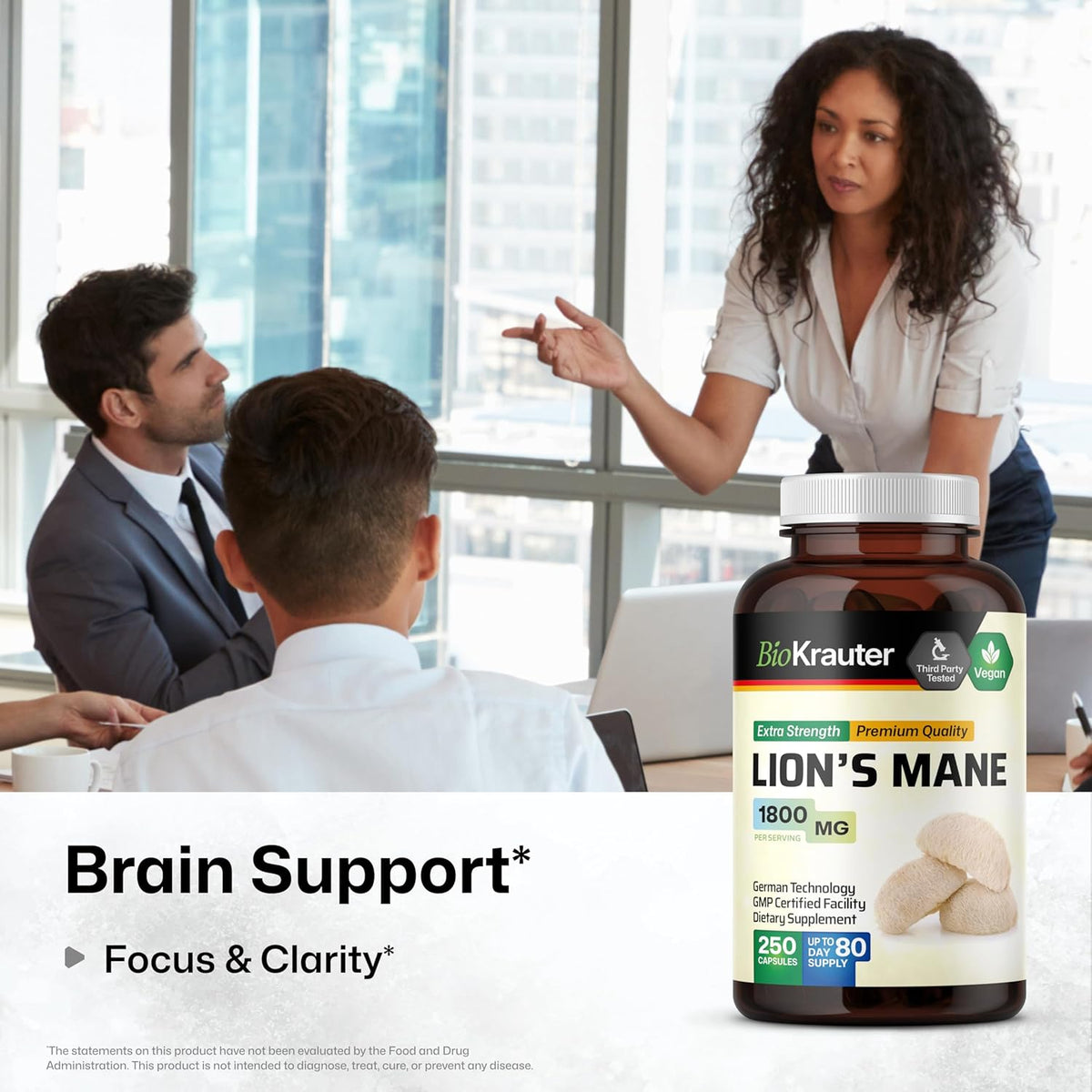 Vegan Organic Lion's Mane Mushroom Supplement Capsules A6234