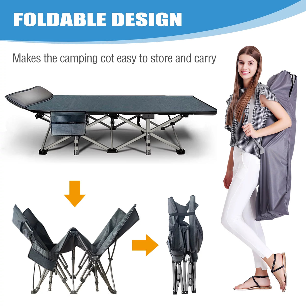 Folding Camping Cot 2 Pack with Mattress & Carry Bag I903