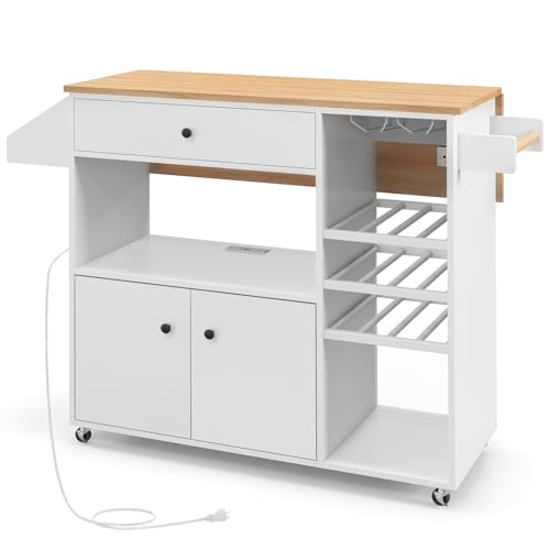 Black Rolling Kitchen Island with Drop Leaf and Storage Cabinet S992058
