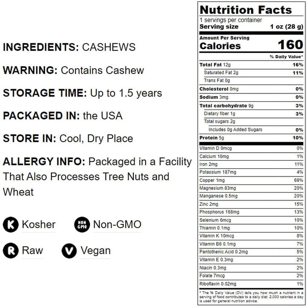 Whole Cashews W320 8 Pounds Raw S1362