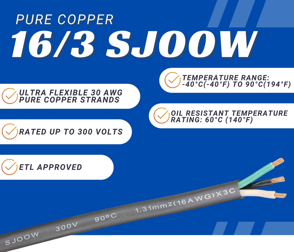 200 Feet 16/3 16 Gauge 3 Conductor Black Cable M604