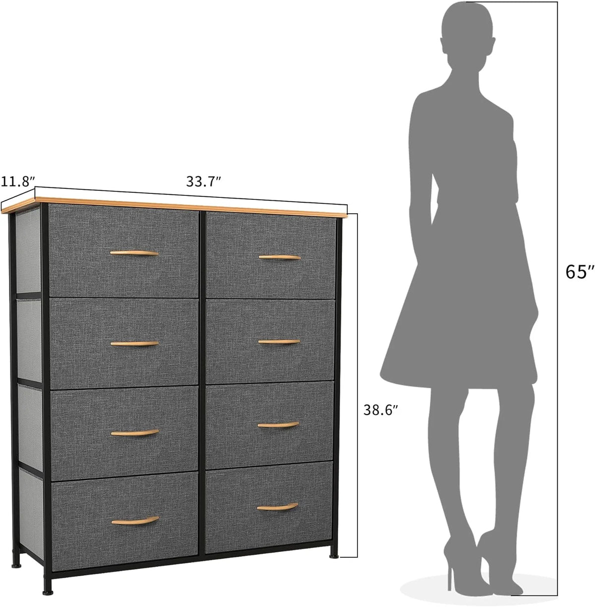 Fabric Dresser with 8 Drawers Steel Frame Wooden Top Dark Gray D4466