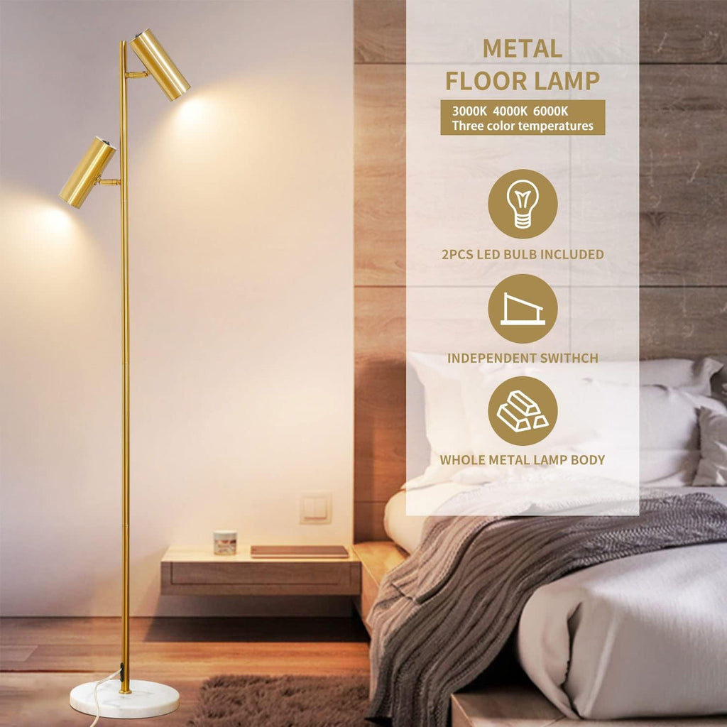 Double Head Floor Lamp with Foot Switch, Brass/Gold Finish E343971