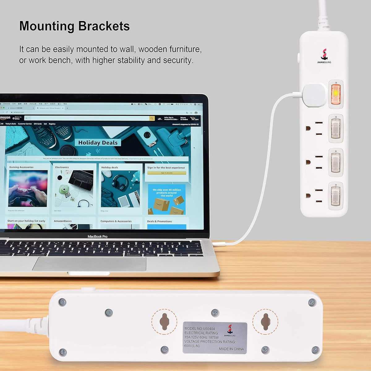 White 12 Pack Power Strip Surge Protector Extension Cord Q51094