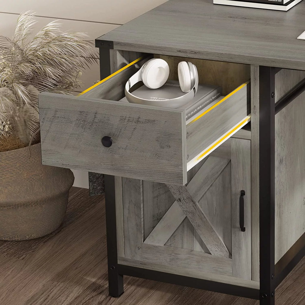 L Shaped Office Desk with Drawer and Storage Cabinet W20914