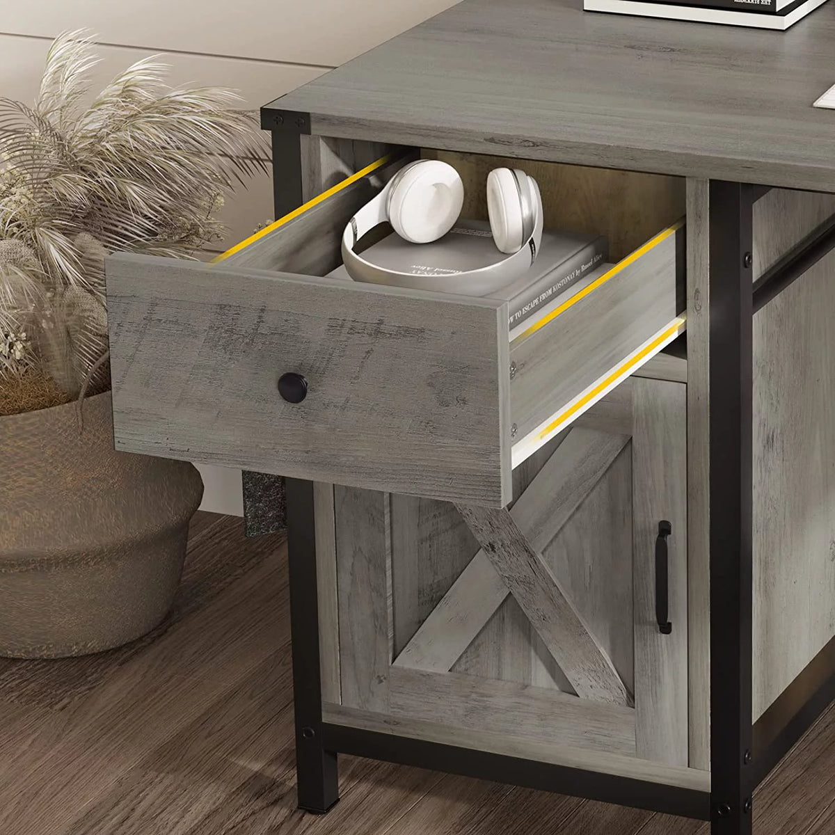 L Shaped Office Desk with Drawer and Storage Cabinet W20914
