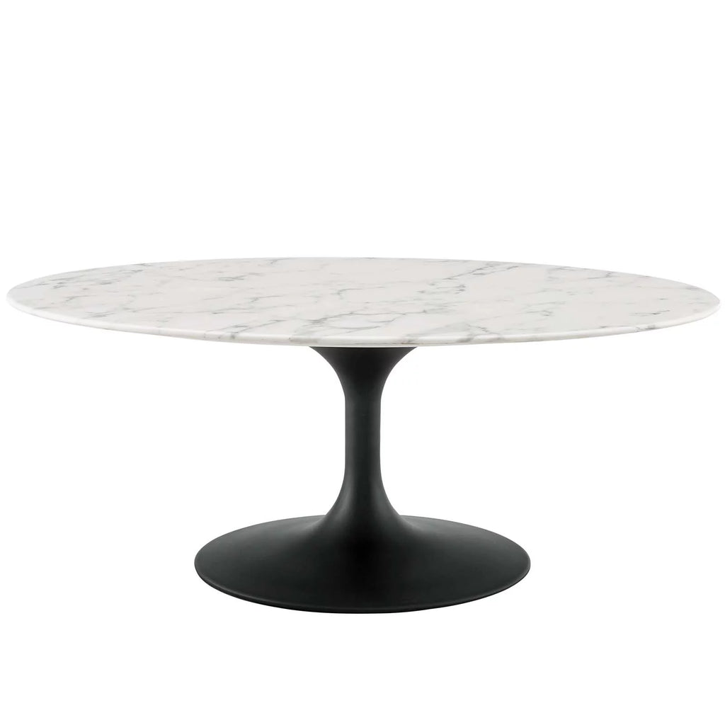 Oval Coffee Table Artificial Marble Stone Metal Black White F81384