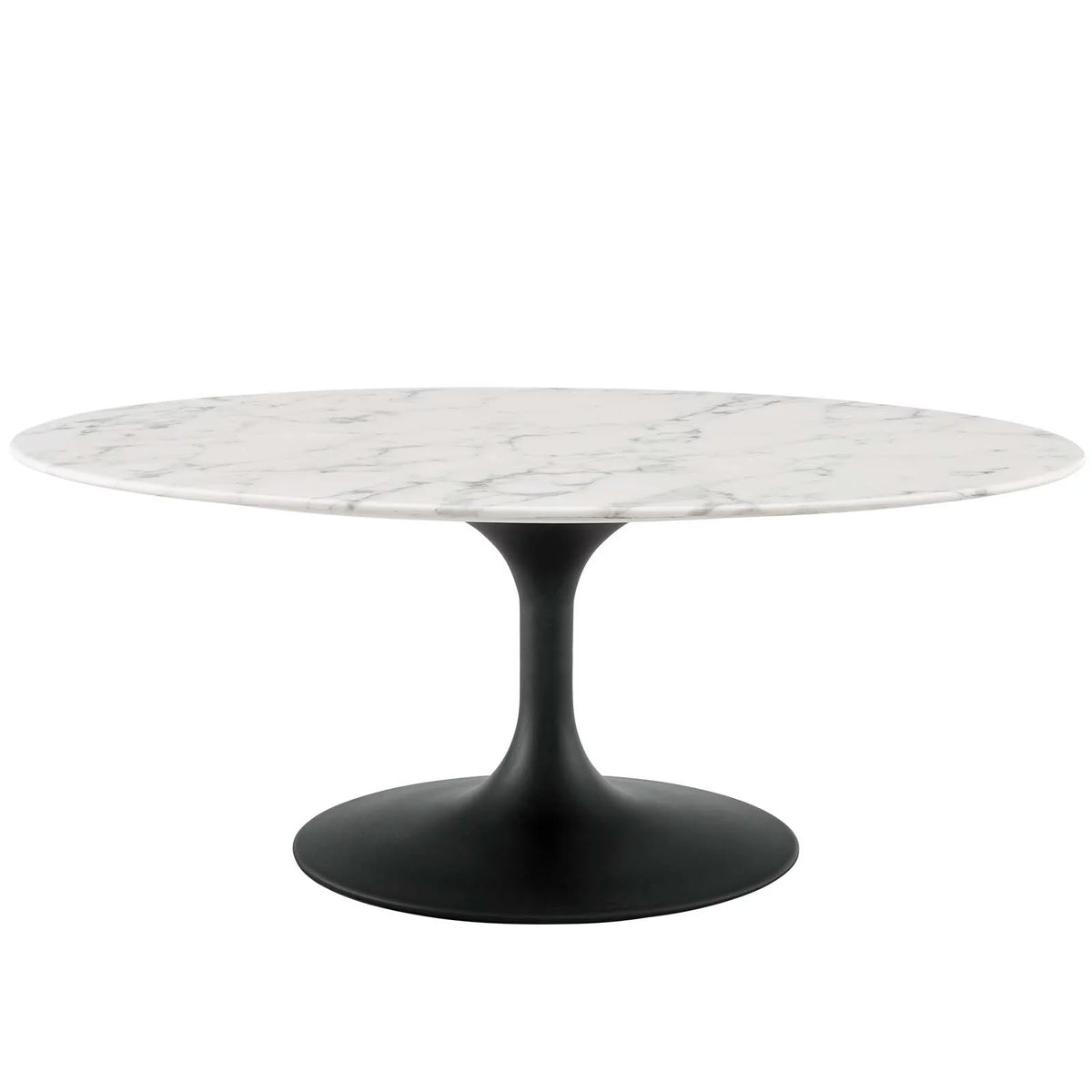 Oval Coffee Table Artificial Marble Stone Metal Black White F81384