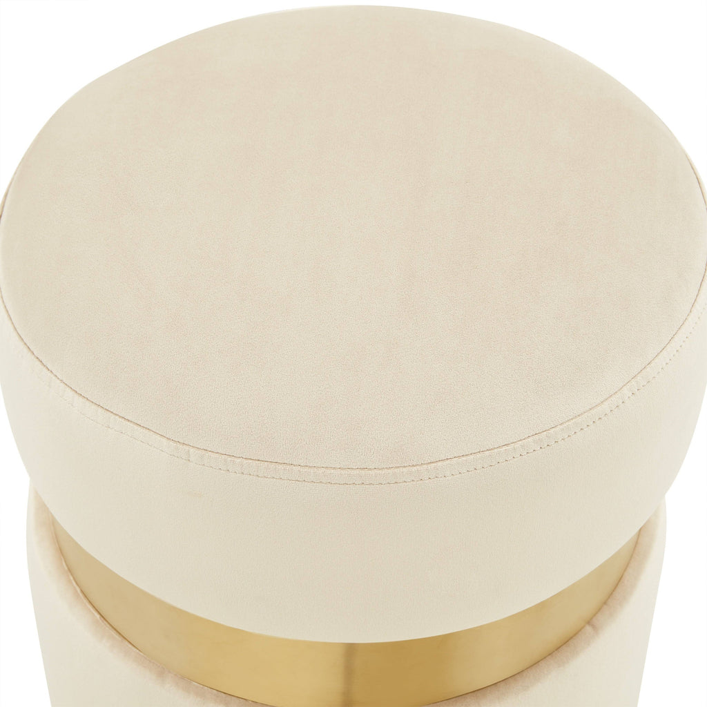 Light Grey Round Velvet Ottoman W2531