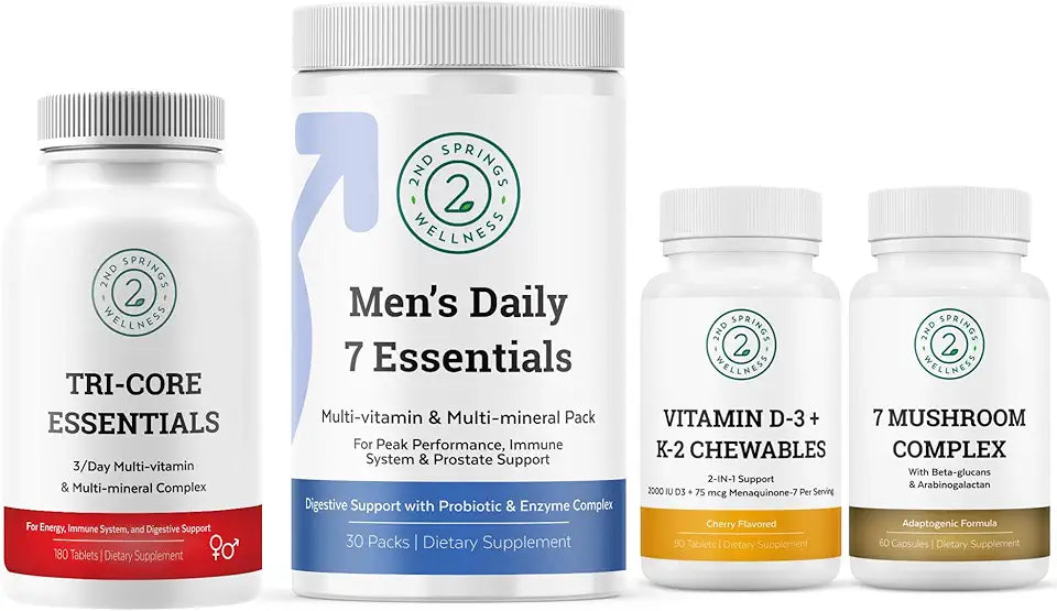 Daily 7 Essentials + 7 Organic Mushroom Complex + Vitamin D3+K2 Bundle U90505