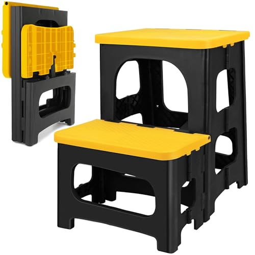 Folding 2-Step Stool, Non-Slip Portable Footstool, Black H722364
