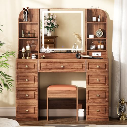 42" Black Makeup Vanity Desk with Mirror and Chair I2798