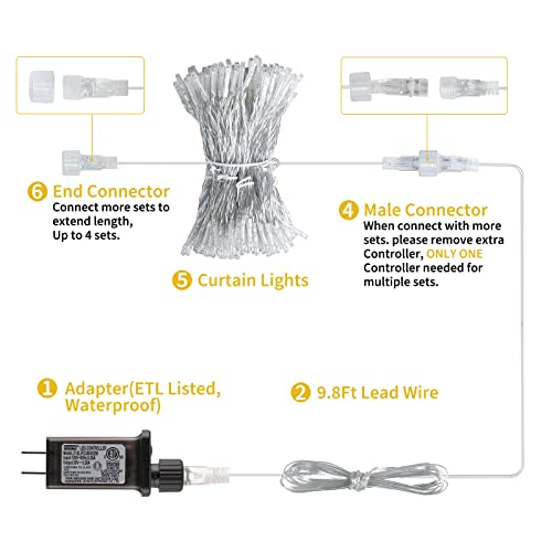 300 LED Curtain String Lights with Remote F9401