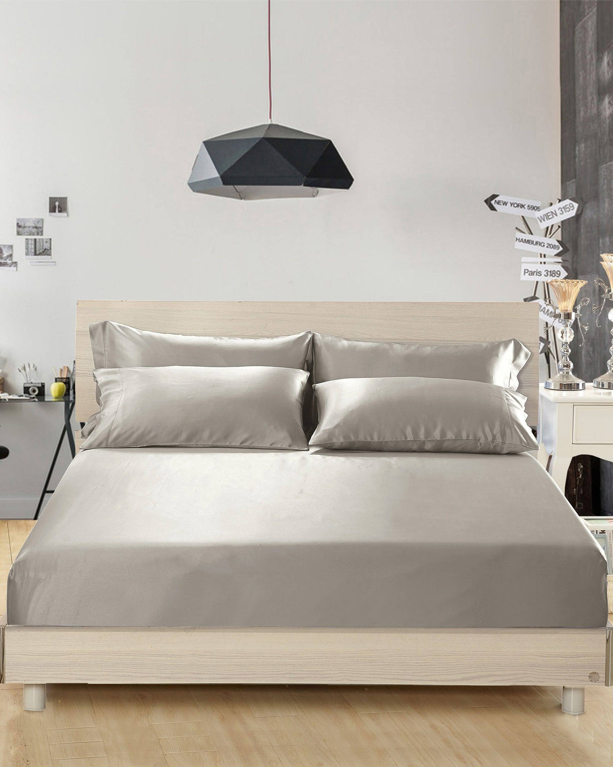 Fitted Sheet Seamless 19 Momme Silvergray 152 x 203 + 40cm O846