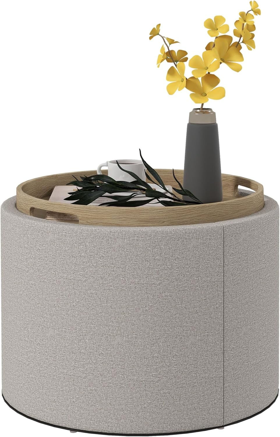 Round Storage Ottoman with Flip Top Tray Y8898