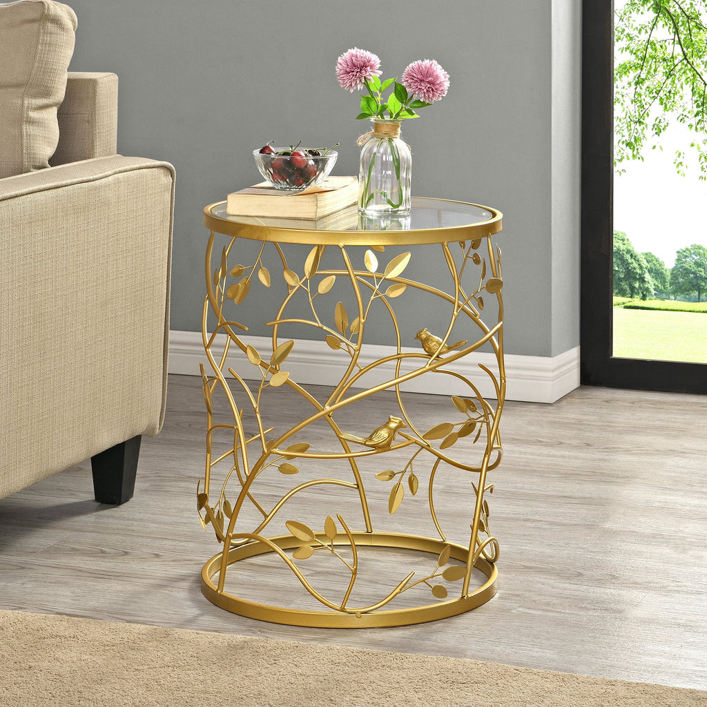 Gold Round Metal End Table X219854