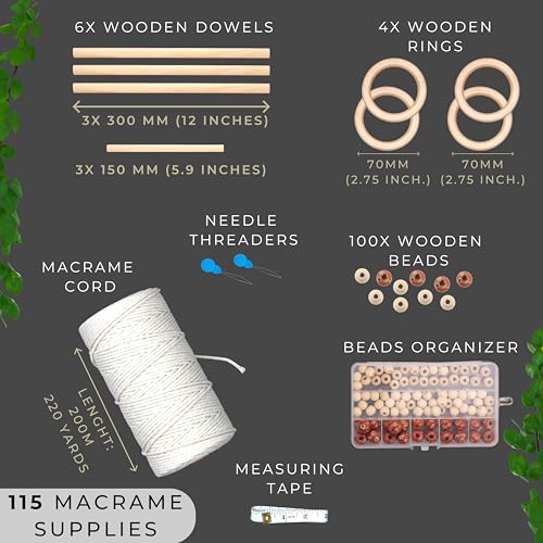 115 Pcs Macrame Kit with 220yd Cotton Yarn D16346