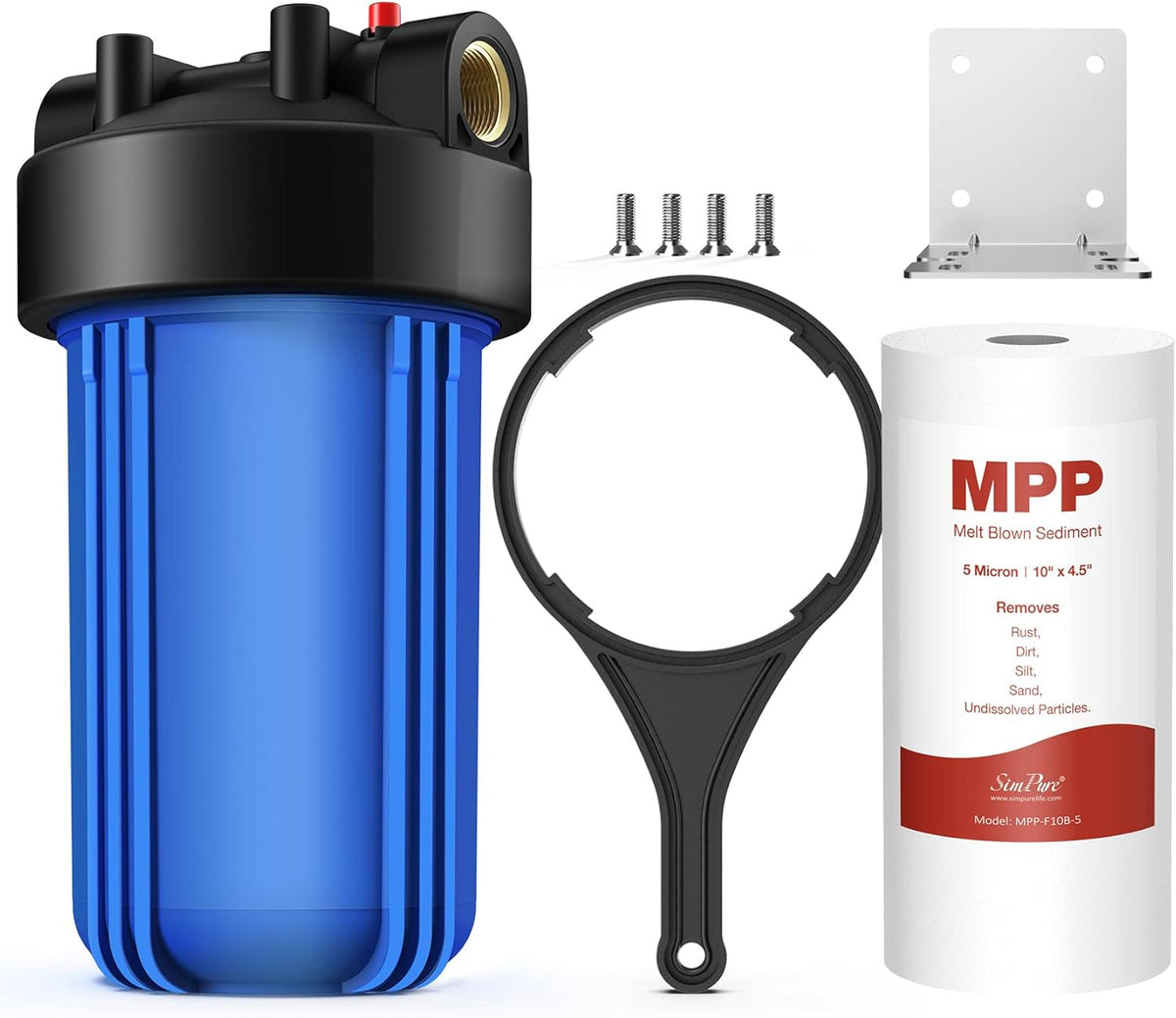10 inch Whole House Water Filter Housing, 10 x 4.5 Sediment Carbon Cartridge Universal Housing, 1 NPT Port, Pressure Release, Pack of 2 E6076