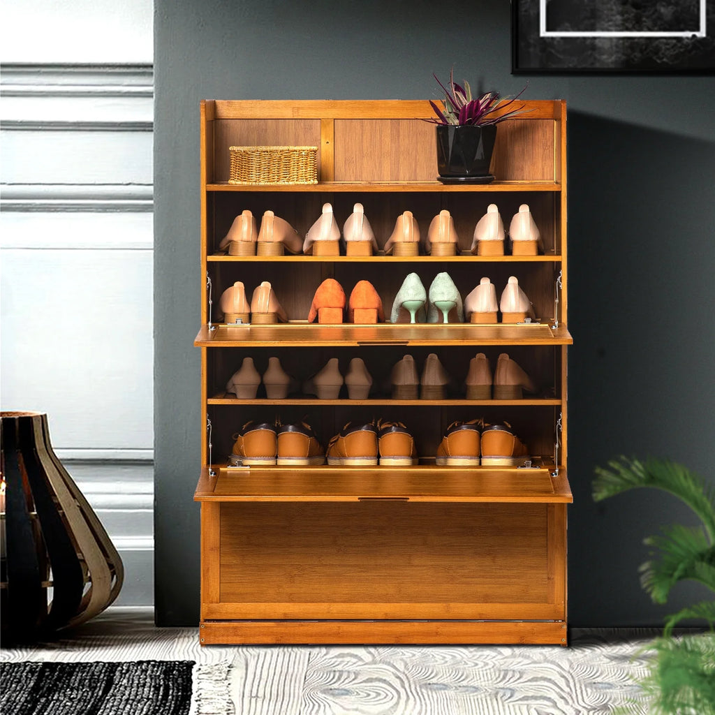 Bamboo 7 Tier 24 Pairs Shoe Organizer Rack Cabinet, Brown D34922