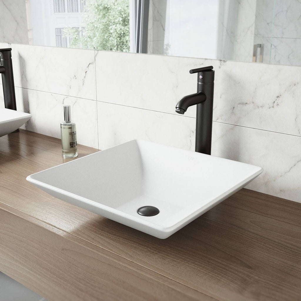 Matte Black Stone Vessel Sink and Bathroom Vessel Faucet V17496