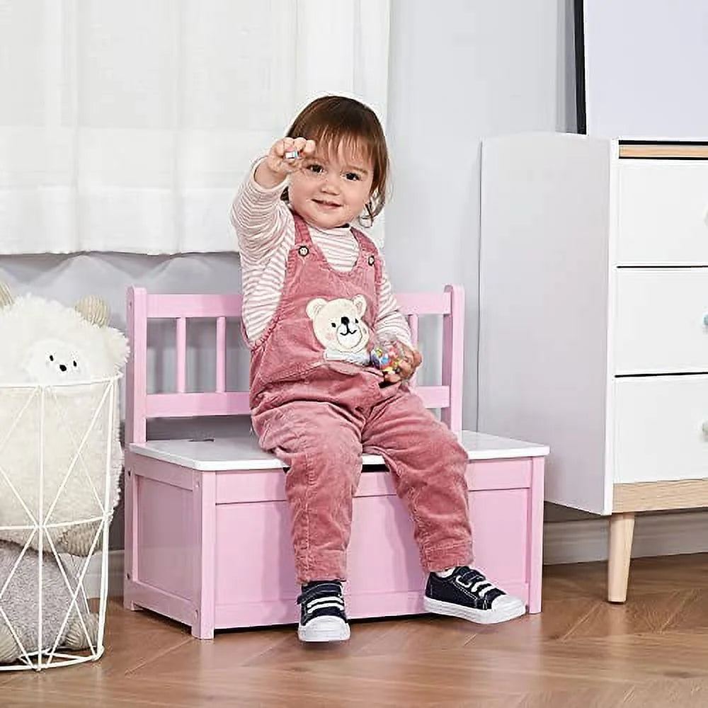 Wooden Toy Organizer Chest Storage Box With Seat Bench Cabinet Cube With Safety Pneumatic Rod U107489