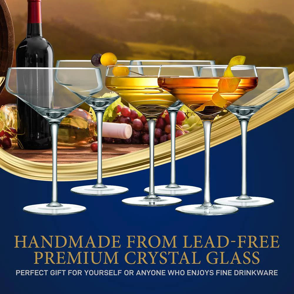 6 Sets of Crystal Martini Glass, Ultra Clear, 100% Hand Blown, Dishwasher safe M112535
