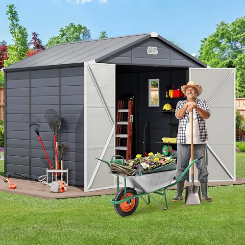 8x6.2FT All-Weather Plastic Outdoor Storage Shed with Lockable Doors T99734