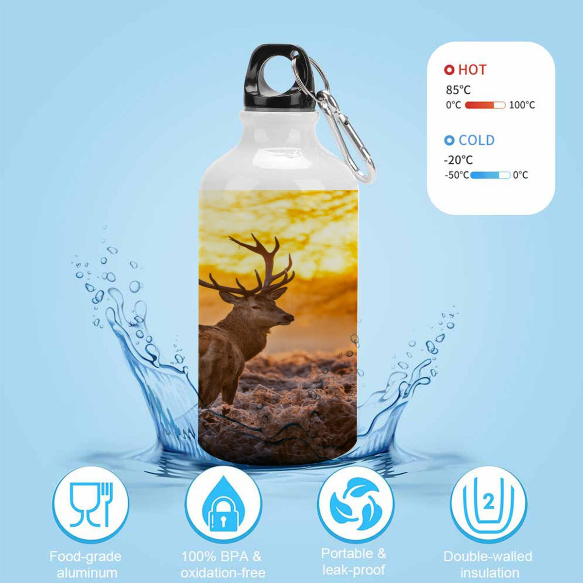 Red Deer 400ml Sport Aluminum Water Bottle with Twist Cap I8992