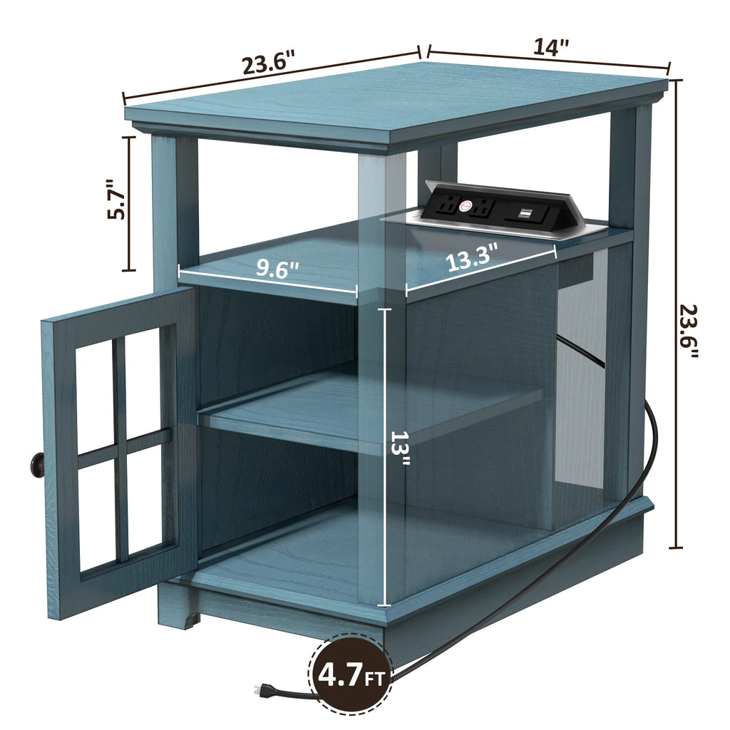 Teal End Table with Storage and Charging Station R644
