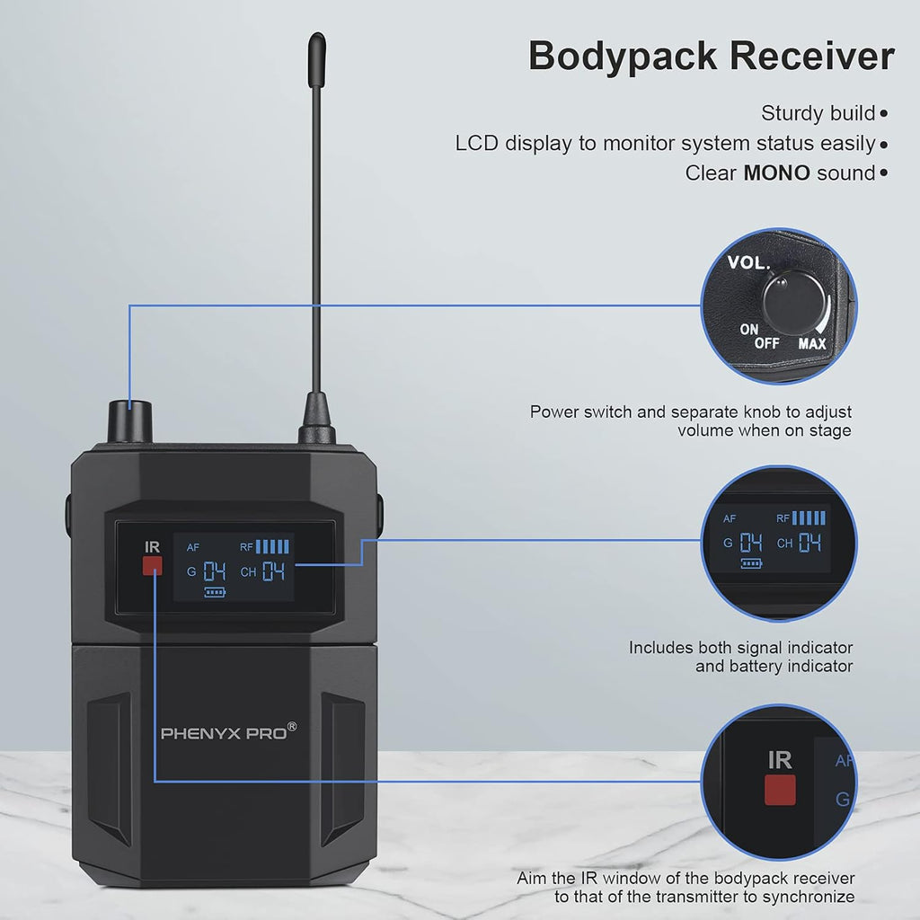 UHF Mono Wireless in-Ear Monitor System with Metal Transmitter and Bodypack Receiver C2610