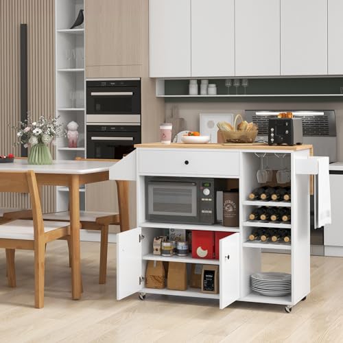 Black Rolling Kitchen Island with Drop Leaf and Storage Cabinet S992058