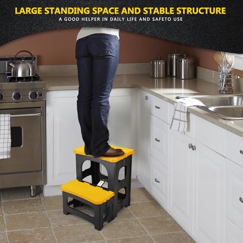 Folding 2-Step Stool, Non-Slip Portable Footstool, Black H722364