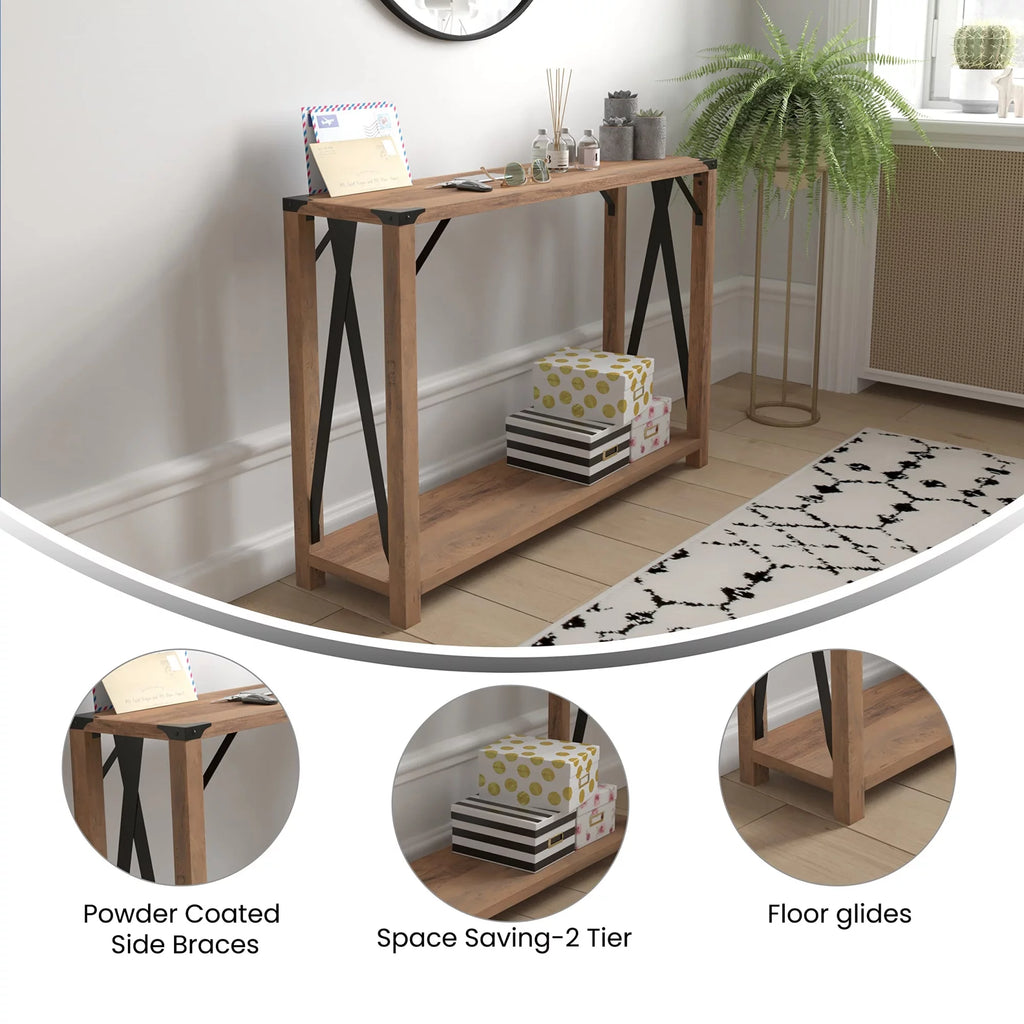 Rustic Oak 2 Tier Wooden Console Entry Table W843