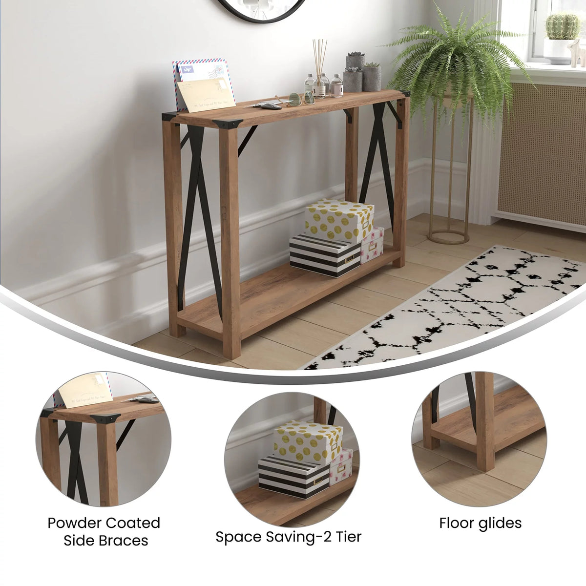 Rustic Oak 2 Tier Wooden Console Entry Table W843