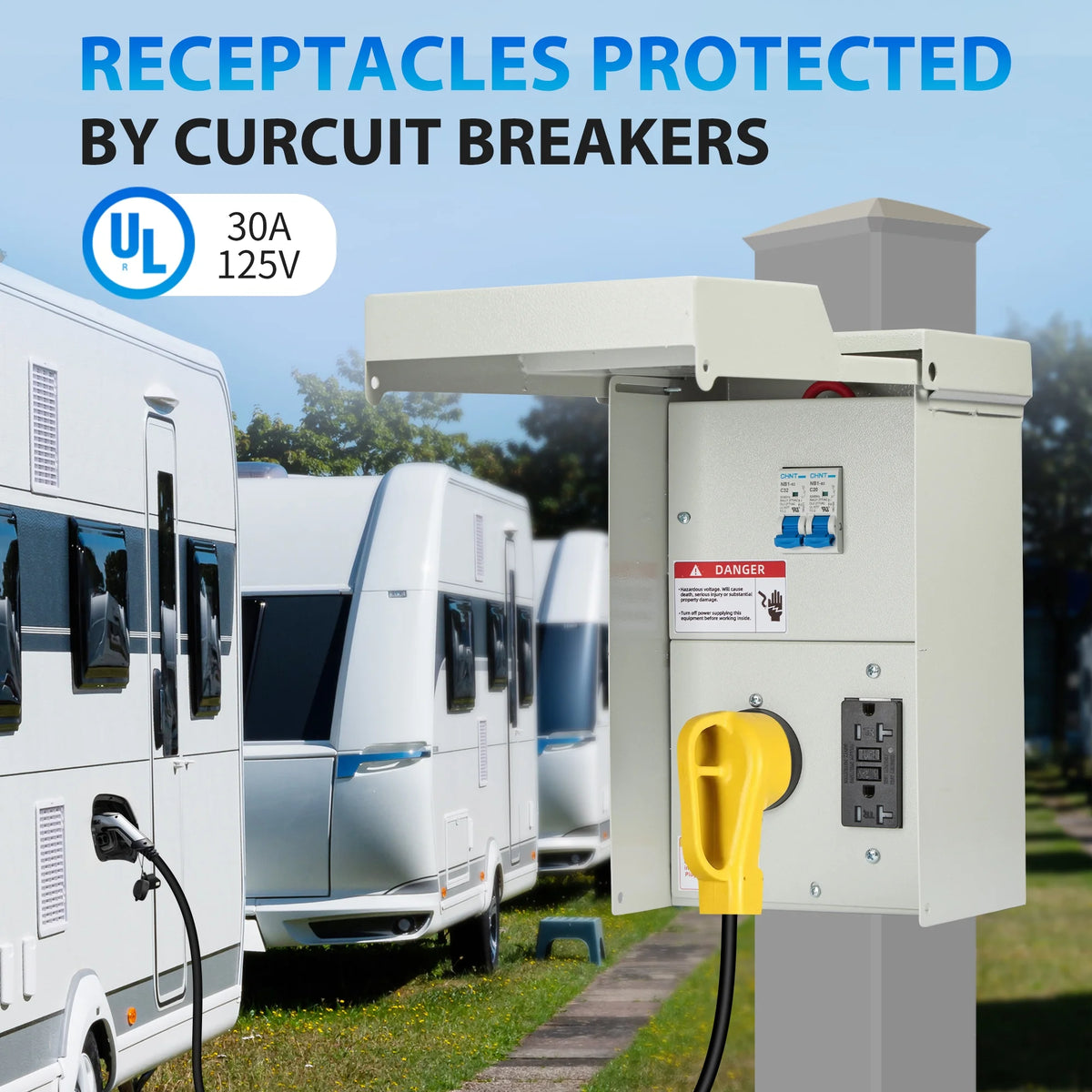 Prewired 30 Amp RV Power Outlet Box & 20 Amp GFCI Receptacle L13900