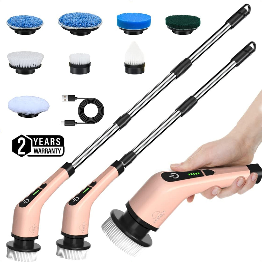 Cordless Electric Spin Scrubber with 8 Replaceable Brush Heads and 54 Inch Adjustable Handle P572