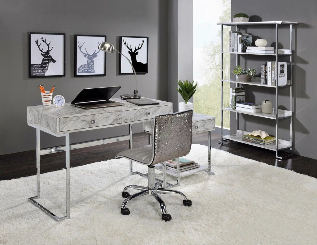 White Faux Marble Home Office Set F189
