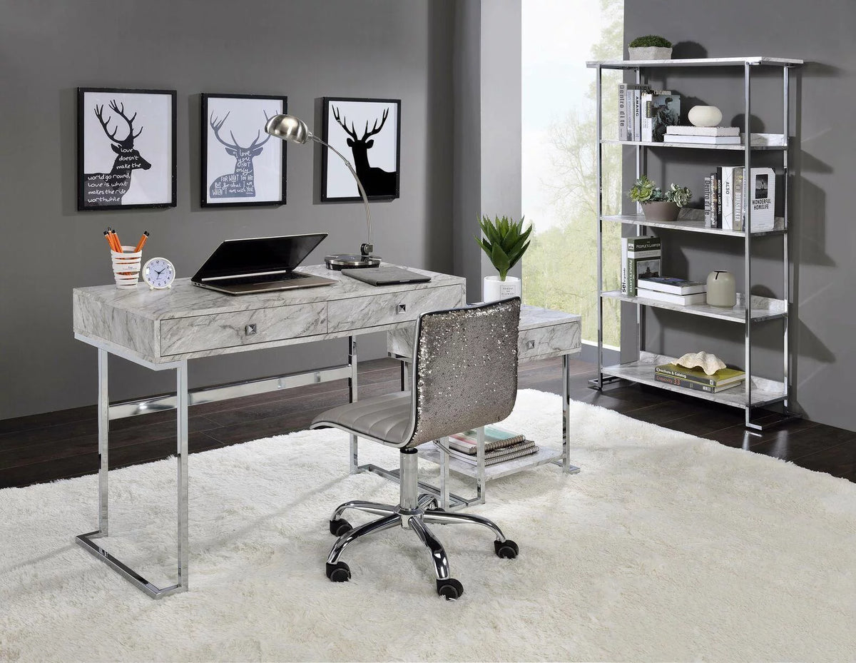 White Faux Marble Home Office Set F189