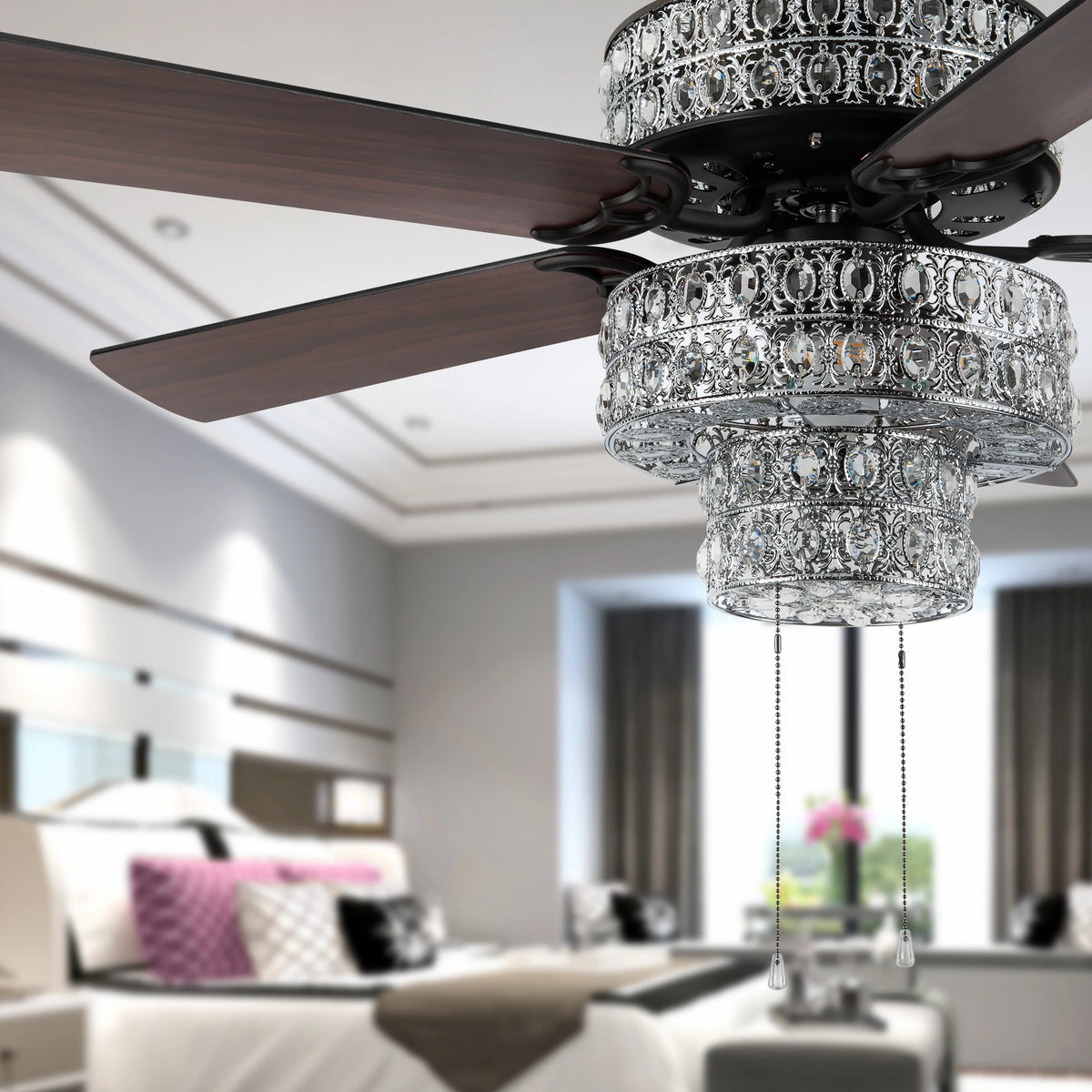 52" Crystal LED Ceiling Fan with Light M372